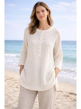 J Jill Pure Jill Women's Small Pink Gauzy Long Sleeve 1/2 Button Pullover Top